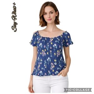 Say What+ blouse fully gathered elastic stretch smocked top ss sz 2x